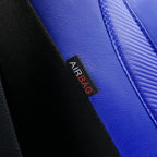 Flying Banner car seat Covers Protects Water Proof Faux Leather Carbon Fiber Fronts Rear Bench Covers (Blue Blue, Full Set - 