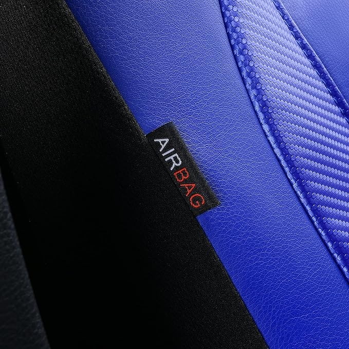 Flying Banner car seat Covers Protects Water Proof Faux Leather Carbon Fiber Fronts Rear Bench Covers (Blue Blue, Full Set - 