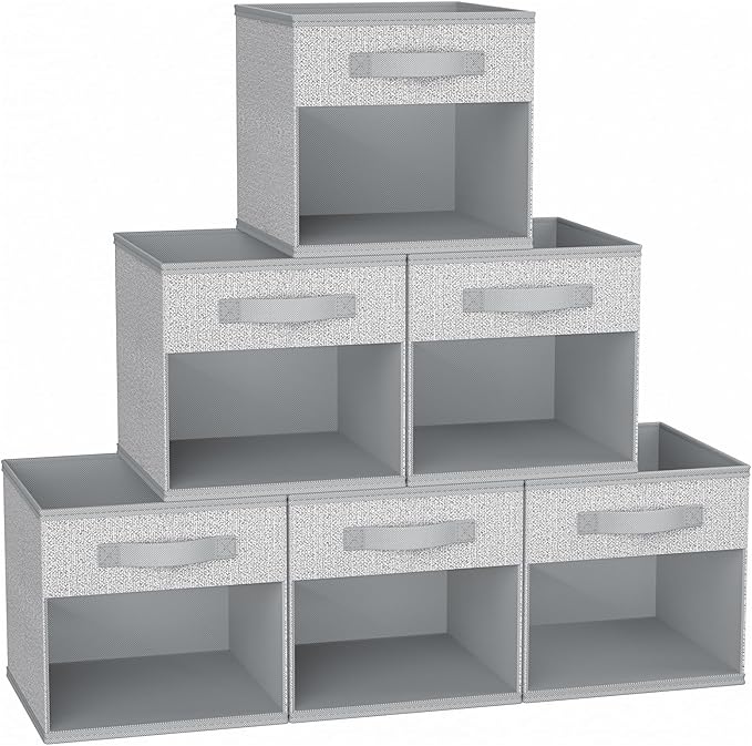 DIMJ Cube Bins, 12.2-Inch Storage Bins Cubes with Window, 6 Packs Collapsible Storage Bins with Handles, Closet Storage Baske