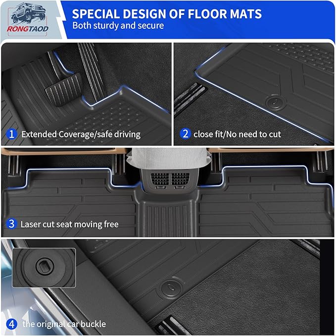 Rongtaod Floor Mats Compatible with 2020-2025 Kia Telluride 7 Seats Trunk Liner Cargo Liner Back Seat Cover Kick Mat 2024 Telluride Accessories (Floor Mats+Trunk Mat+2nd&3rd Row Backrest Mat)
