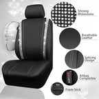 CAR PASS Leather Bling Diamond Car Seat Cover 2 Front Interior Sets, Waterproof Universal Shining Glitter Crystal Sparkle Fit for 95% Automotive Truck SUV Cute Women Girl, Black Silver Rhinestone