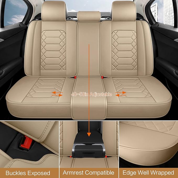 Leather Car Seat Covers Full Set, Waterproof Faux Leather Seat Covers for Cars, Non-Slip Car Interior Covers Universal Fit fo