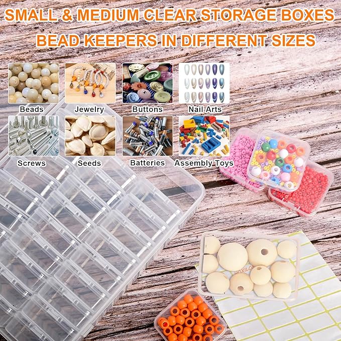 46Pcs Bead Organizer Set, Premium Small and Medium Clear Plastic Storage Boxes for Jewelry Making Crafts Screws Seeds DIY Bra