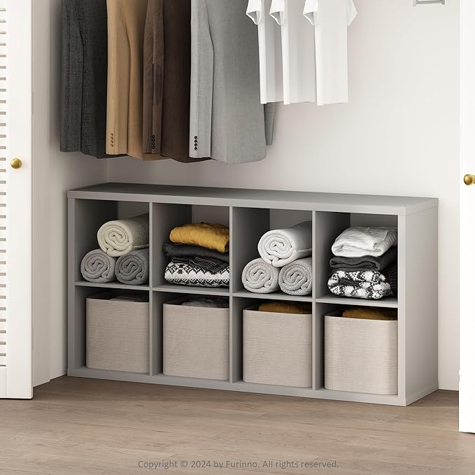 Furinno Cubic Closet Organizers and Storage, 8-Cube Closet Organizer, Open Shelf Closet Storage, Extra Thick Frame for Wardro
