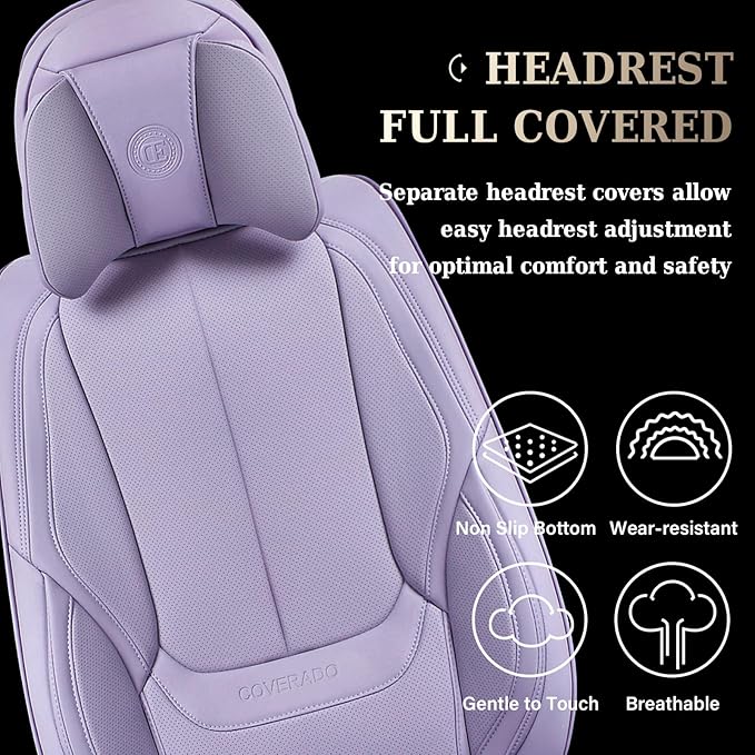 Coverado Universal Seat Covers Full Set, 5 Seats Universal Seat Covers for Cars, Waterproof NAPPA Leather Car Seat Covers wit