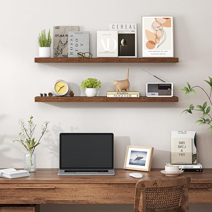 Heimlove 36 Inch Floating Shelves for Wall,Mounted Storage & Display Wood Shelves with Invisible Brackets,Hanging Shelf for B