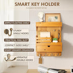 Modern Farmhouse Key Holder Wall Mount with Drawer Organizer – Pine Wooden Mail and Key Organizer with 6 Durable Hooks & Floa
