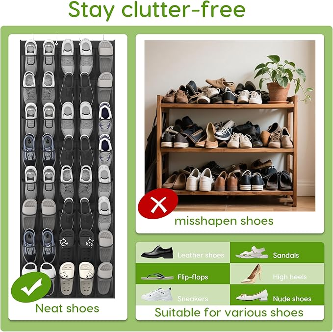 Unjumbly Over the Door Shoe Organizer with 40 Large Breathable Mesh Pockets, Space Saving Shoe Holder, Hanging Shoe Rack for 