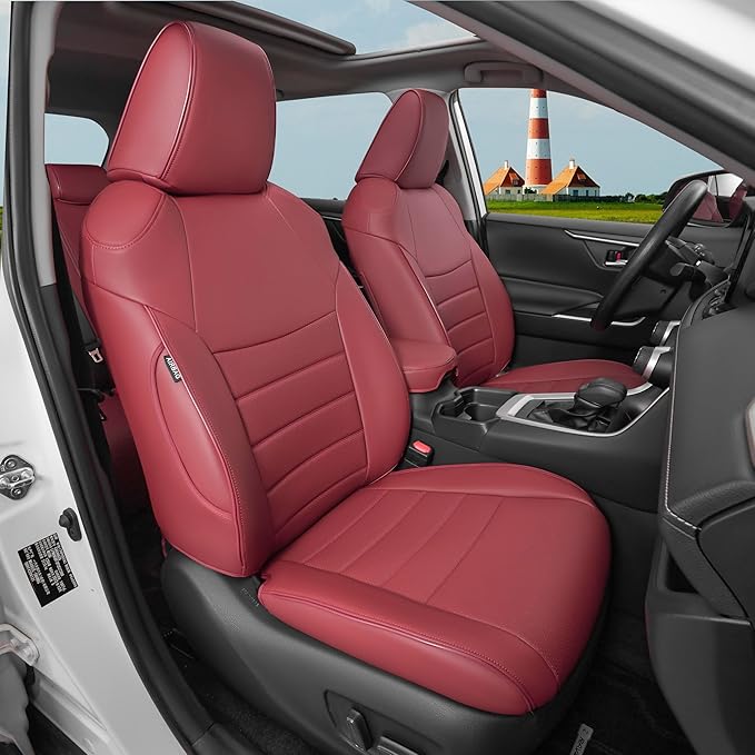 HKZ Fit RAV4 Hybrid Car Seat Cover Set for 2013 2014 2015 2016 2017 2018 Toyota RAV4 Hybrid-Leather(Burgundy)