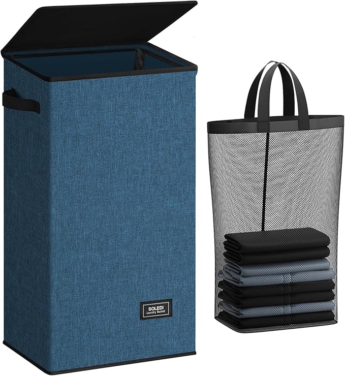 SOLEDI Laundry Hamper with Lid 100L Large & Tall Collapsible Laundry Baskets, Clothes Hamper with Bag Removable Easy to Carry