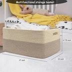 COMFY-HOMI 2 pcs Large Storage Baskets for Shelves, Laundry Basket, Woven Rope Basket, Closet Organizer Bins for Clothes Blan