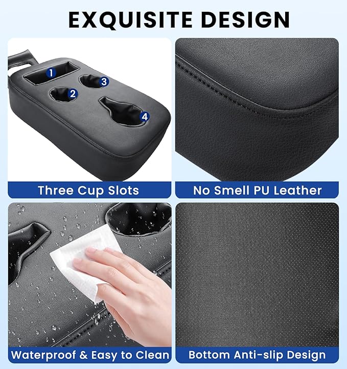 Car Cup Holder, Back Seat Cup Holder for Car, PU Leather Couch Sofa Bed Cup Holder Expander Tray, Boat Tray, Organizer for Trucks, Minivans, SUVs, RVs, Vehicles, Holds Drinks, Remote, Snacks