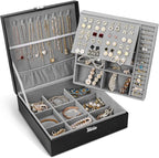 Jewelry Box, Jewelry Boxes for Women & Men with PU Leather, 2 Layer Large Jewelry Organizer Storage Case with Lock, for Neckl