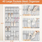 FENTEC 40 Large Pockets Over The Door Shoe Organizer, Mesh Hanging Shoe Organizer Shoe Rack for Closet Mesh Closet Shoe Holde