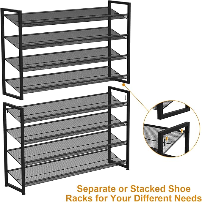 Large Shoe Rack 8 Tier Shoe Organizer, Heavy Duty Metal 4-Tier Stackable Shoe Storage Vertical Shoe Rack for Closet Front Doo