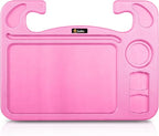 EcoNour 4 in 1 Car Steering Wheel Tray - 2024 Upgraded Pink Tray with Dual Sauce Dip Holder and Tablet Holder | Spacious Steering Wheel Desk for Food and Laptop | Car Accessories (Large)