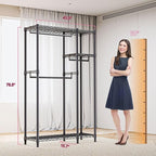 M MZG Heavy Duty Rolling Garment Rack 3 Tiers Adjustable Wire Shelving Clothes Rack with 3 Rods and Side Hooks,Storage Closet
