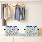 Blue and White Floral Storage Box Bins, Chinoiserie Flower Botanical Collapsible Storage Basket Organizer for Bedroom Laundry