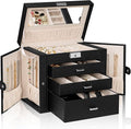AKOZLIN 4-Tier Jewelry Box Lockable Leather Jewelry Storage Case Organizer with 3 Drawers for Women Girls Ring Necklace Earri
