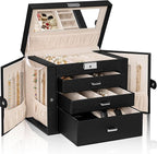 AKOZLIN 4-Tier Jewelry Box Lockable Leather Jewelry Storage Case Organizer with 3 Drawers for Women Girls Ring Necklace Earri