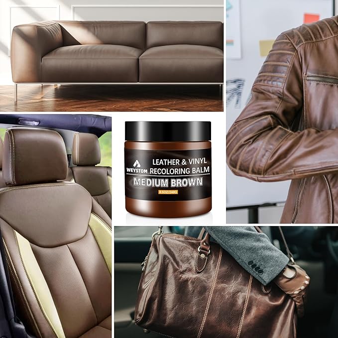 Leather Recoloring Balm - Medium Brown Leather Repair Kit for Furniture, Dye, Recolor, Renew, Repair & Restore Aged, Faded, C