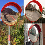 18" Convex Mirror for Pole, 18 Inch Orange Driveway Traffic Mirror for Blind Spot, Wide View Security Mirrors for Warehouse, Garage, Office Indoor Outdoor