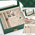 Amearea Jewelry Box Organizer for Women Girls with Mirror, 3-Layer Large Jewelry Storage Case, Synthetic Leather Jewelry Hold