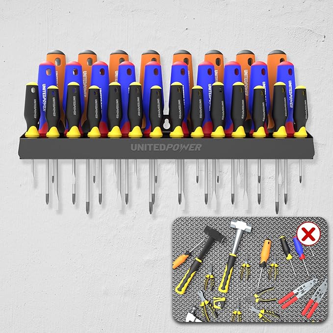 UNITEDPOWER Screwdriver Holder, Wall Mount Storage Rack Organizer for Workshop, Shed, Garage, Home, Stores up to 32 Screwdriv