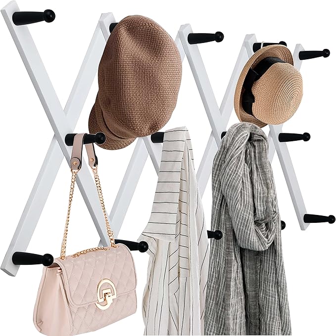 WEBI Accordion Wall Hanger,Expandable Wooden Hat Rack for Wall Mounted Coat Rack,Accordion Hat Hooks Holder for Baseball Caps