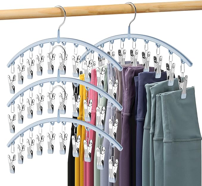 Volnamal Legging Organizer for Closet, Metal Yoga Pants Hanger w/Rubber Coated 4 Pack w/10 Clips Hold 40 Leggings, Hangers Sp