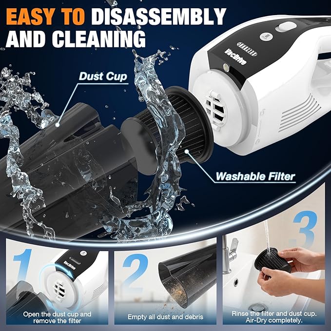 Handheld Vacuum Cordless, Ultra-Strong Suction Car Vacuum Portable Cordless, Rechargeable Hand Held Car Vacuum Cleaner High P
