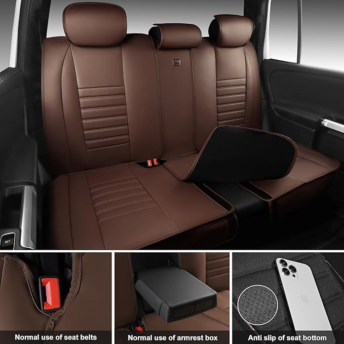 CAR PASS Nappa Leather Car Seat Covers Full Set, Luxury Seat Protector for Cars, Waterproof Anti-Slip Seat Cushion Armrest Co