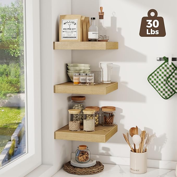 Fun Memories 12 Inch Square Floating Shelves 3 Pack - Wall Shelves with Invisible Brackets, Small Floating Shelves for Wall, 
