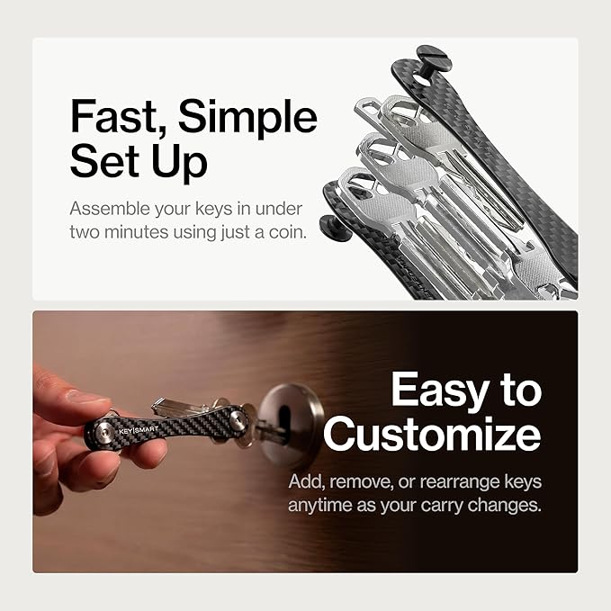 KeySmart Original Key Holder - Compact Key Organizer for Key Chain, Minimalist Clutter-Free EDC Keychains Key Ring, Carbon Fi