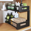 1 Pack 17IN Depth Under Sink Organizer, 2-Tier Pull Out Cabinet Organizer With Smooth Circular Rail, Large Capacity Metal Mes