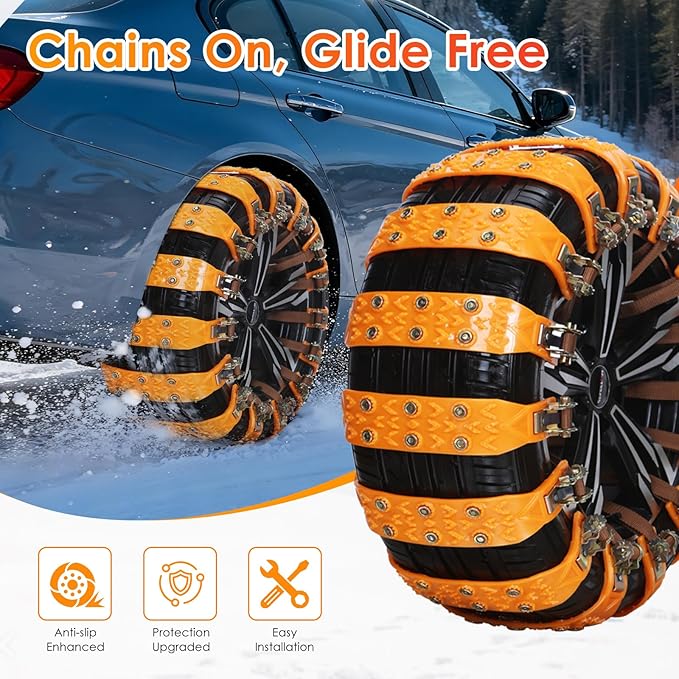 Qoosea Universal Snow Chains 6Pcs Heavy-Duty Wide-Track Tire Chains for SUV & Car Thickened Wear-Resistant TPU Anti-Slip Chai