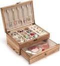 Pinzoveco Jewelry Box for Women, Rustic Wooden Jewelry Organizer Box for Storage Earrings Rings Necklace Bracelet, Farmhouse 