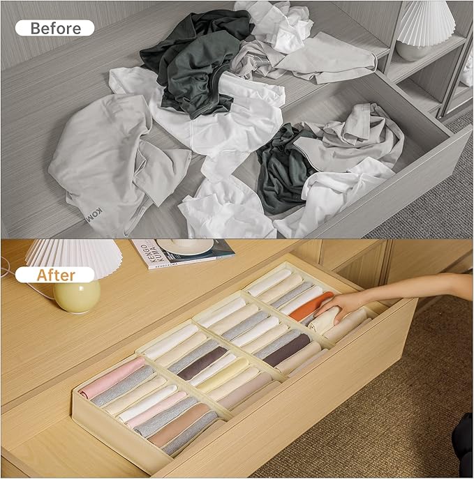 4 Packs T-shirt Drawer Organizers for Clothing,10 Grids Compartment Wardrobe Storage Box, Washable Clothes Organizer for Fold