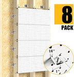 Spampur Peg Board, 8 Pack Metal Pegboard Panels with 50 Hooks, White Pegboards Wall Organizer, Peg Board for Walls Home, Gara