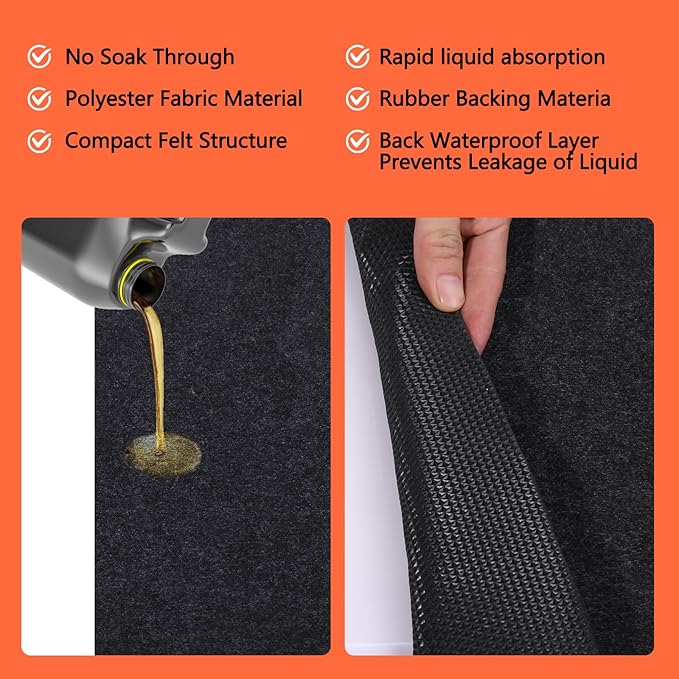 Oil Spill Mat, 36×60 Inch Garage Floor Mat for Under Car, Waterproof, Reusable Washable Premium Oil Absorbent Pads Protects F