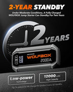 WOLFBOX 2000A Jump Starter, 44.4Wh Battery Jumper Starter Portable with LED Display, 12V Car Battery Jump Starter Pack