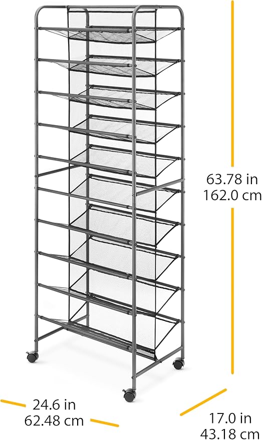 Whitmor 10-Tier Double Sided Shoe Cart, Gunmetal