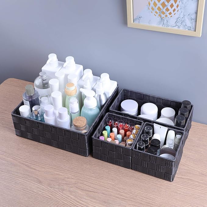 Posprica Woven Storage Baskets for Organizing, Small Baskets Cube Bin Container Tote Organizer Divider for Drawer, Closet, Sh