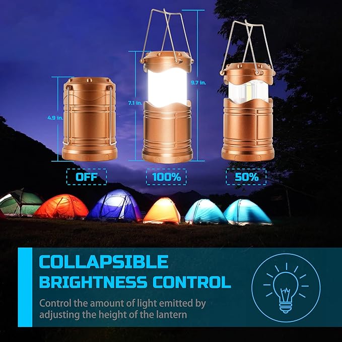 Lichamp LED Camping Lantern, 4 Pack Battery Powered Flashlight for Power Outages, Portable Collapsible Hanging Light Essentia