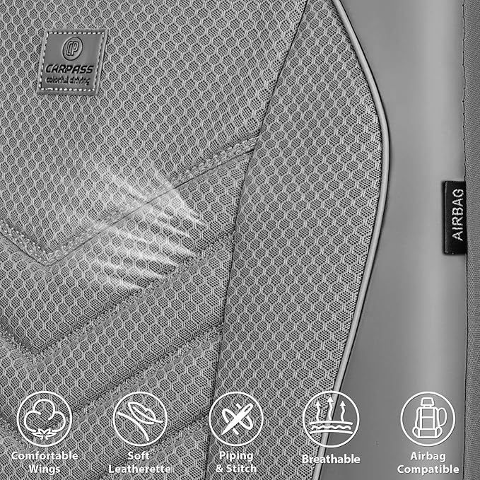 CAR PASS 3D Foam Mesh Leather Car Seat Covers Front Seats, Grey Breathable Front Seat Cover for Cars, Comfortable Universal F