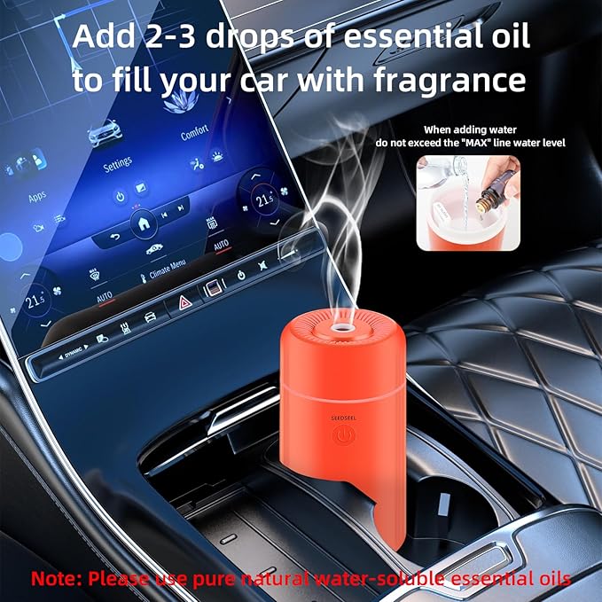 100ML Car Essential Oil Diffuser, Mini Air Humidifier with 7-LED Color Changing, Suitable for Car (Orange)