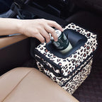 Cute Car Trash Can with Lid – Multipurpose Collapsible Trash Bin for Car, Leak-Proof Organizer, Waterproof Garbage Can with Storage Pockets & Adjustable Straps, 2 Gallons (Leopard Print)