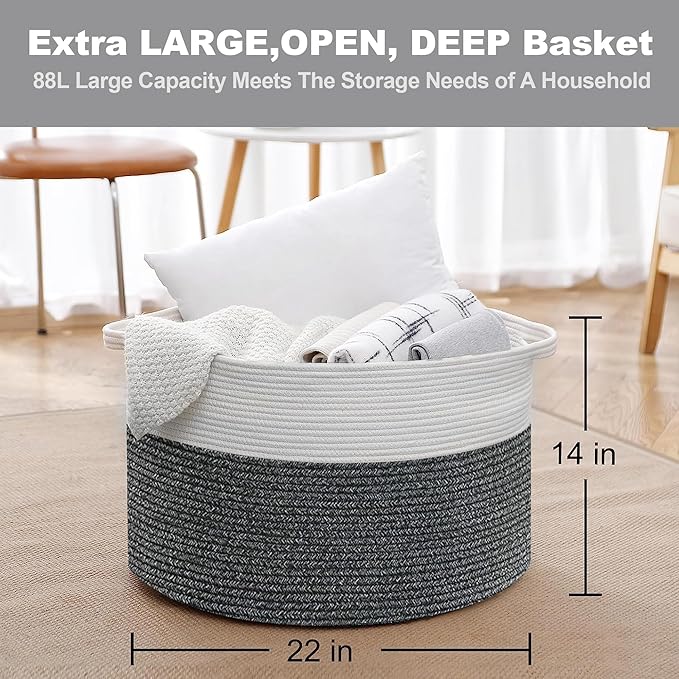 MEGASKET Large Throw Blanket Basket, 22" X 22" X 14" XXXL Blanket Holder for Living Room, Big Wicker Baskets for Storage, Wov