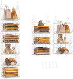 X-cosrack 6 Tier Closet Hanging Organizer, Clothes Hanging Shelves with 4 Hanging Hooks 5 S Hooks, Wire Storage Basket Bins, 