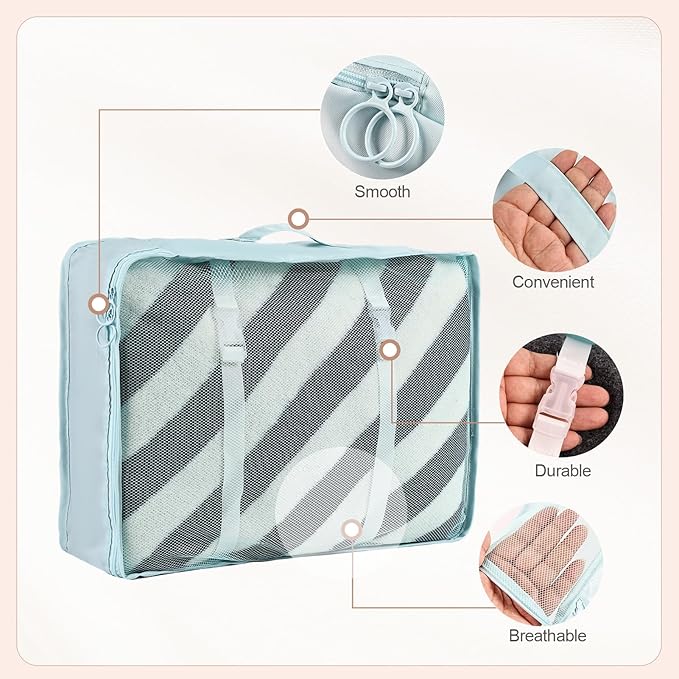 8 Set Compression Packing Cubes for Travel Essentials,Suitcase Organizer Bags, Carry-On Luggage Accessories with Laundry & To